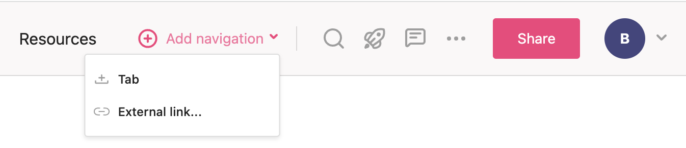 Options to add to top navigation