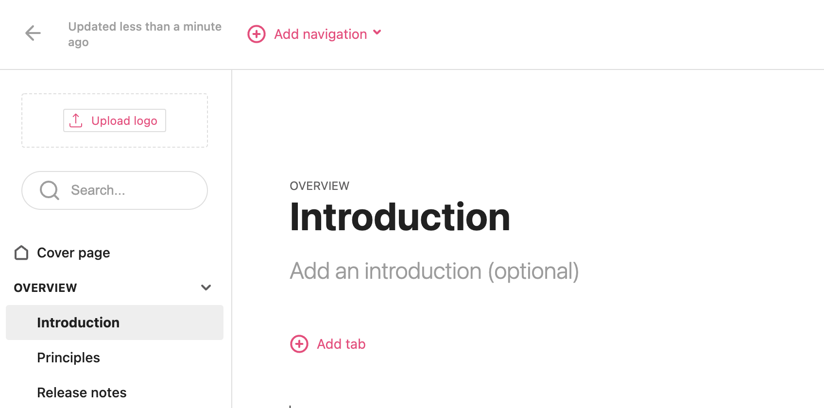 Sidebar landing page navigation in editor mode