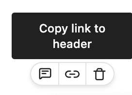 Copy link to header function hovered over