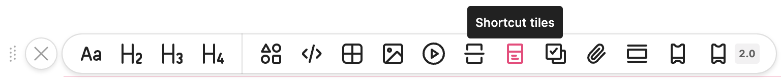 Shortcut tiles function hovered over in toolbar
