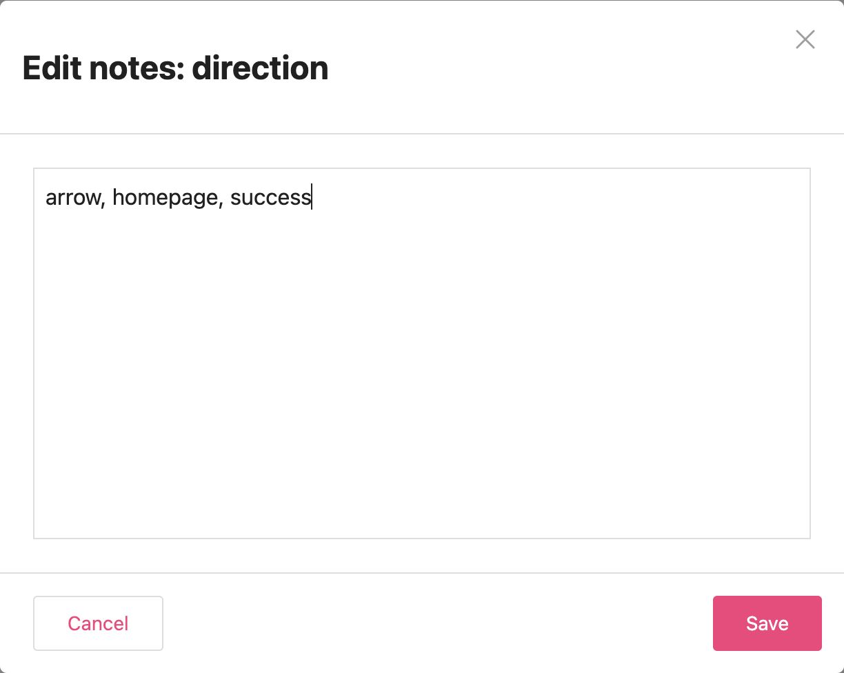 Window to enter notes for icon aliases