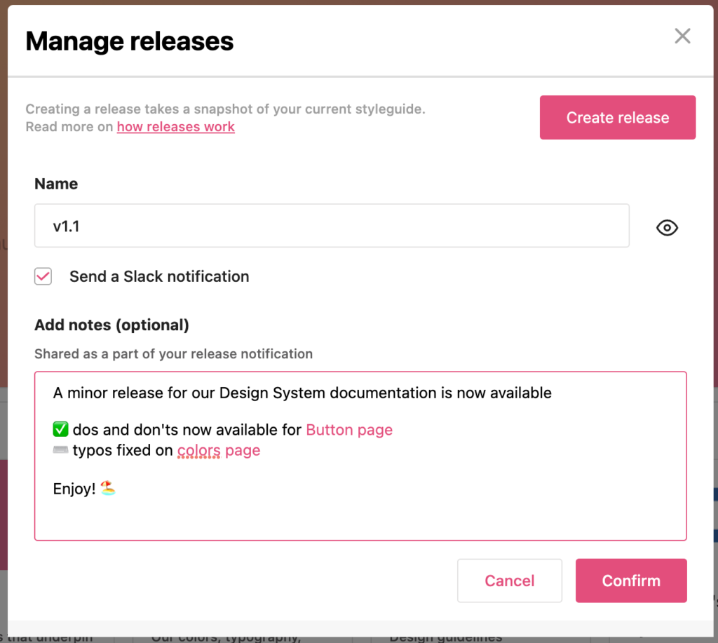 creating a release with release notes