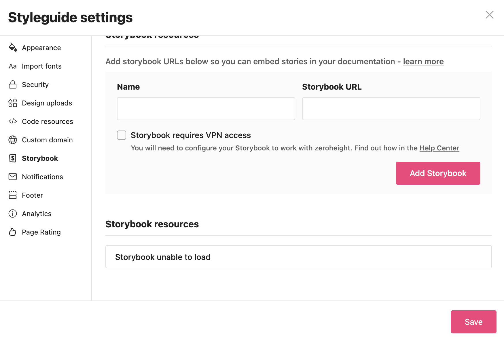 Troubleshoot Storybook Learning Hub zeroheight