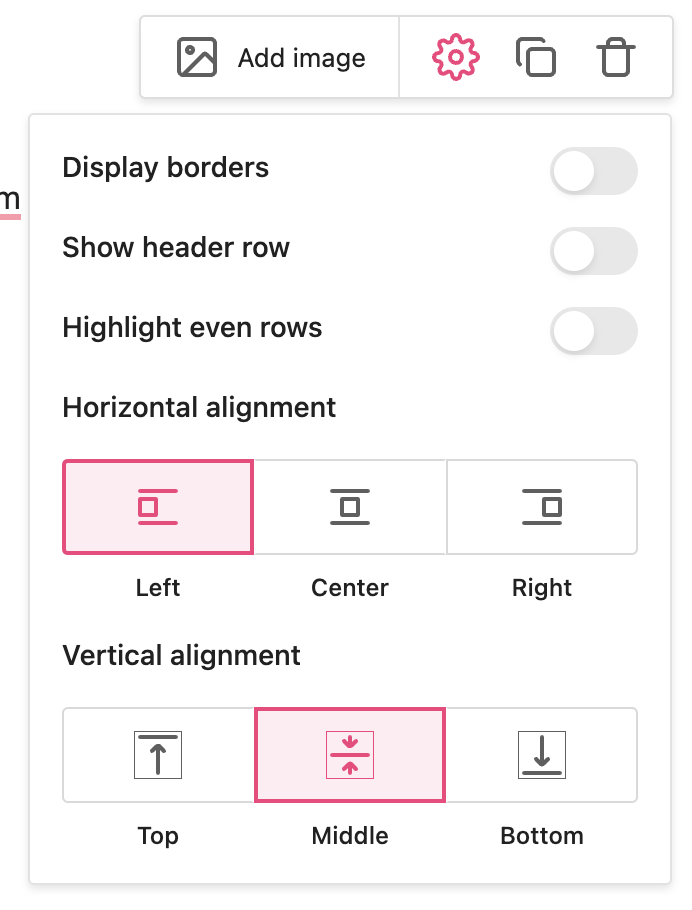 Display borders function toggled off