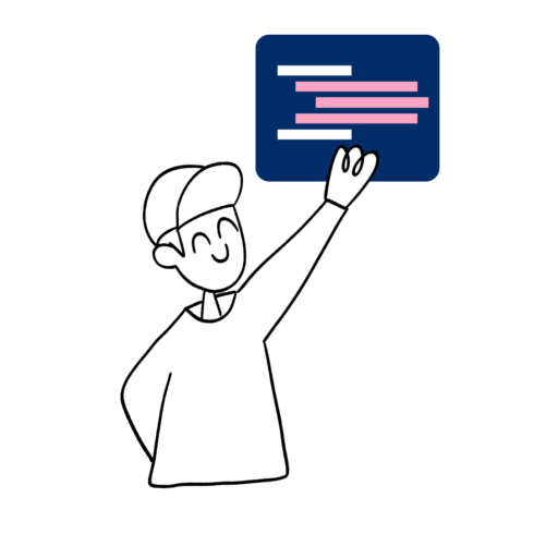 Illustration of a man pointing at a design system content guidelines.